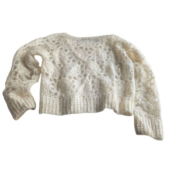 Cream Dainty Mandala Knit Mohair Textured Scoopneck Sweater L - Picture 12 of 13